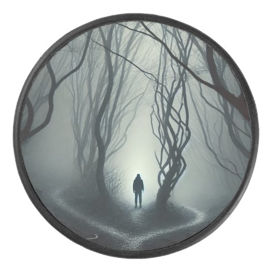 Crossroads in the Fog - Gloomy Forest Art Print Hockey Puck (Voorkant)