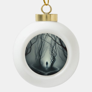 Crossroads in the Fog - Gloomy Forest Art Print Keramische Bal Ornament