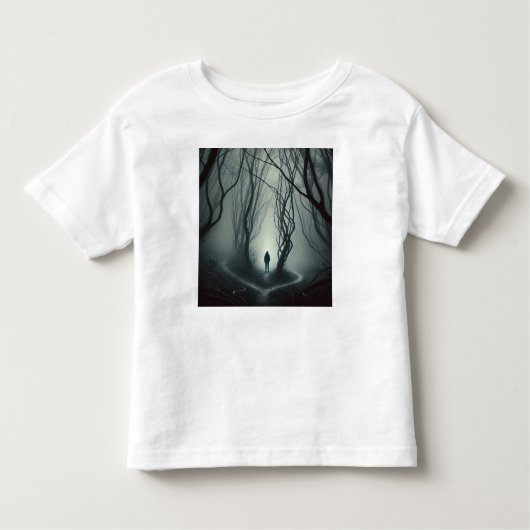 Crossroads in the Fog - Gloomy Forest Art Print Kinder Shirts (Voorkant)