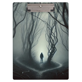Crossroads in the Fog - Gloomy Forest Art Print Klembord