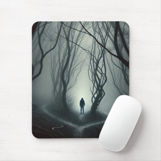 Crossroads in the Fog - Gloomy Forest Art Print Muismat (Met muis)