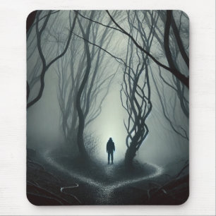 Crossroads in the Fog - Gloomy Forest Art Print Muismat