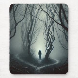 Crossroads in the Fog - Gloomy Forest Art Print Muismat