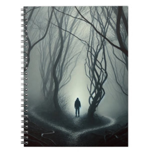 Crossroads in the Fog - Gloomy Forest Art Print Notitieboek