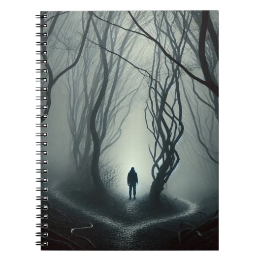 Crossroads in the Fog - Gloomy Forest Art Print Notitieboek (Voorkant)