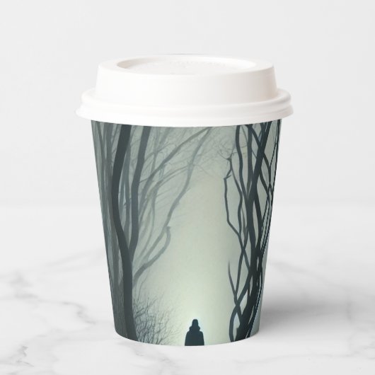 Crossroads in the Fog - Gloomy Forest Art Print Papieren Bekers (Links)