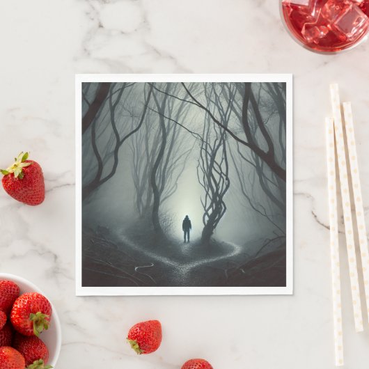 Crossroads in the Fog - Gloomy Forest Art Print Servet (Insitu)
