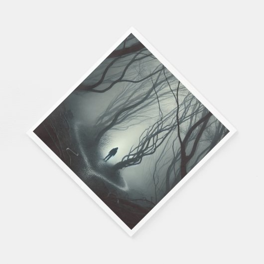 Crossroads in the Fog - Gloomy Forest Art Print Servet (Hoek)