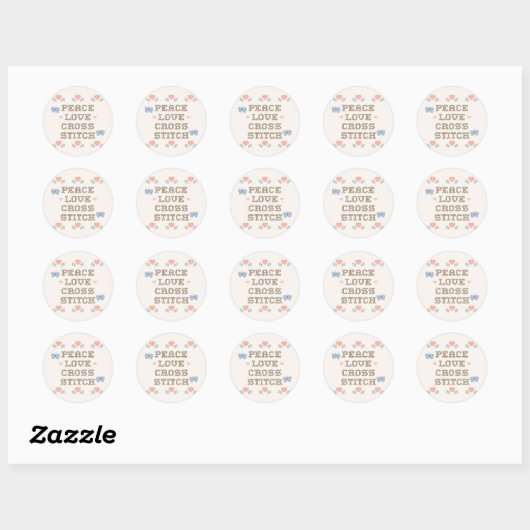 CrossStitchPLHeartFlowers Ronde Sticker (Vel)