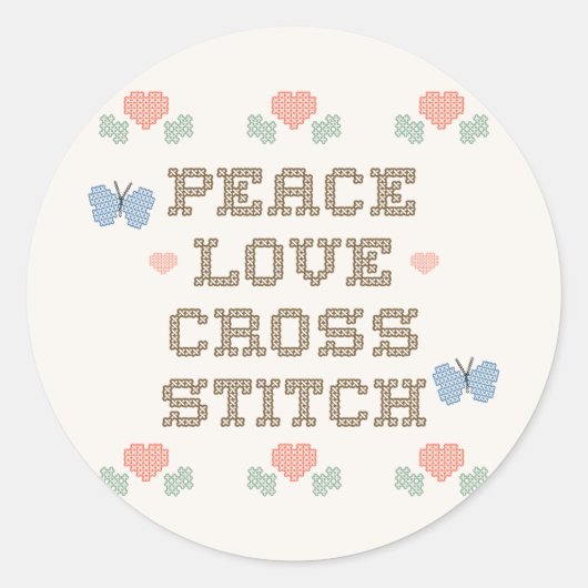 CrossStitchPLHeartFlowers Ronde Sticker (Voorkant)