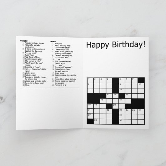 Crossword Puzzle Happy Birthday-kaart (9x9 Grid) Kaart (Binnen)