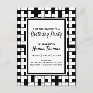 Crossword Puzzle Theme Birthday Invitation Postcar Uitnodiging Briefkaart