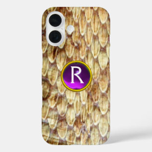CROTALUS Gedrukte slang Huid Paars Gem Monogram iPhone 16 Hoesje