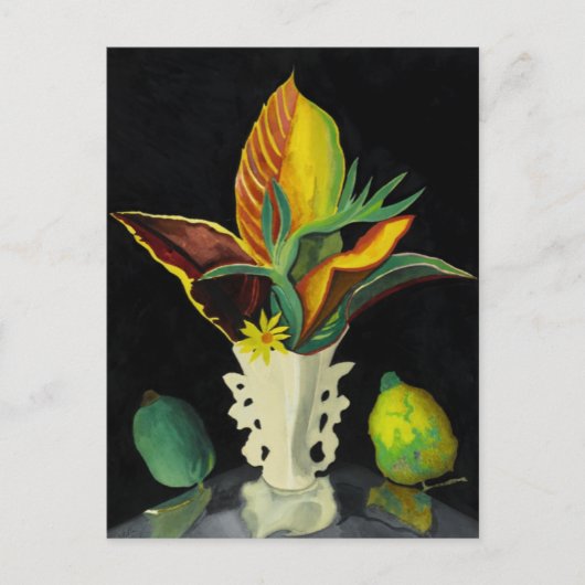 Croton Leaves in een Vase, fijn kunstschilderij Briefkaart (Voorkant)