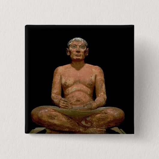 Crouching Scribe Statue Vierkante Button 5,1 Cm (Voorkant)