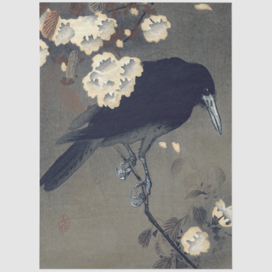 Crow and Blossom by Ohara Koson Decoupage Tissuepapier (Voorkant)