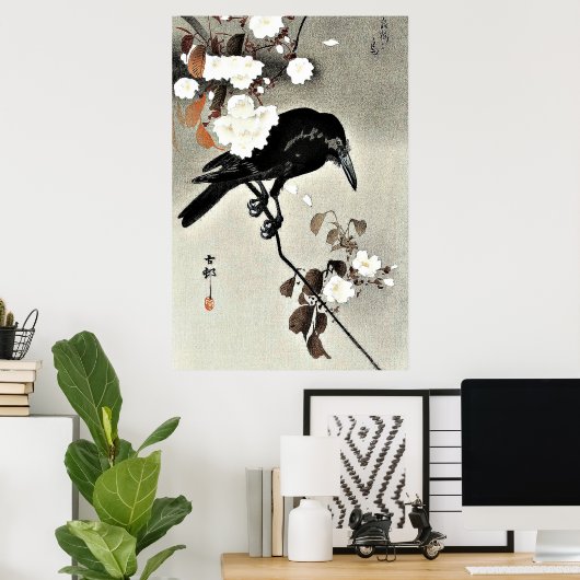 Crow and Cherry Blossom van Ohara Koson Poster (Thuiskantoor)