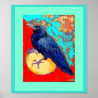 Crow and Egg in Turquoise door Sharles Poster