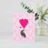 Crow and hart on roze demask briefkaart (Staand voorkant)