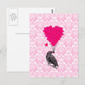 Crow and hart on roze demask briefkaart (Voorkant / Achterkant)