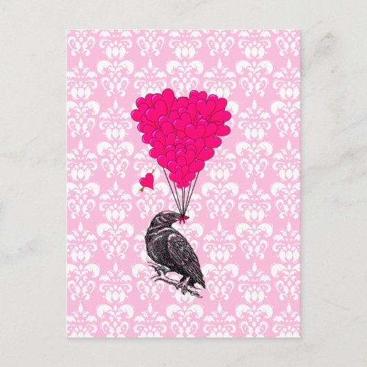 Crow and hart on roze demask briefkaart (Voorkant)