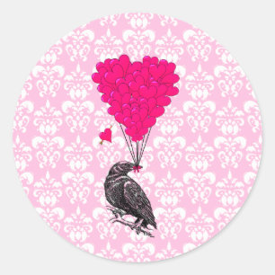 Crow and hart on roze demask ronde sticker