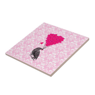 Crow and hart on roze demask tegeltje