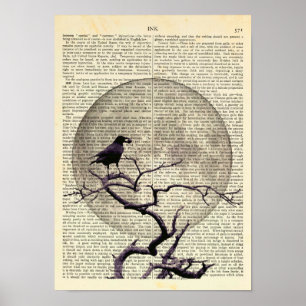 Crow and Moon, Crow Art, Raven, Gothic, Night Poster
