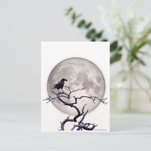 Crow and Moon Raven Fantasy Gothic Night Briefkaart (Staand voorkant)