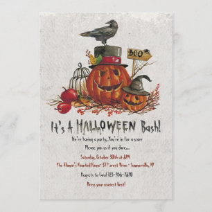 Crow and Pumpkins Halloween Invitation Kaart