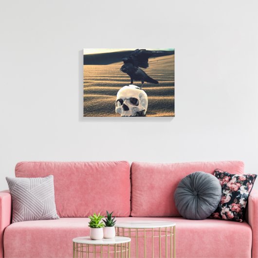 Crow and Skull Raven Desert Gothic Death Canvas Afdruk (Insitu (Woonkamer))