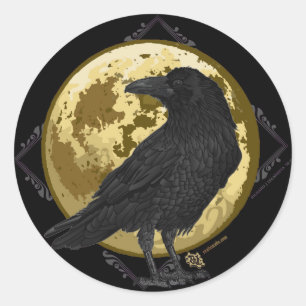 Crow and the Moon design 1 Ronde Sticker