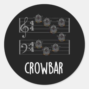 Crow Bar Funny Music Bird Pun Dark BG Ronde Sticker