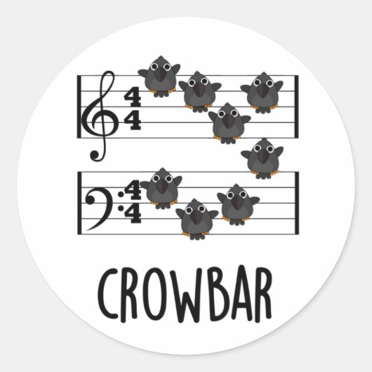 Crow Bar Funny Music Bird Pun Ronde Sticker (Voorkant)