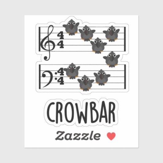 Crow Bar Funny Music Bird Pun Sticker (Vel)