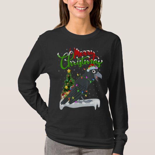 Crow Bird Xmas Decorations Santa Crow Kerstmis T-shirt (Voorkant)