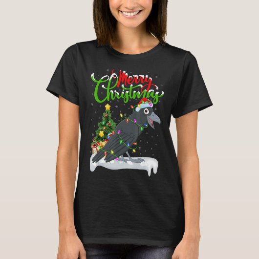 Crow Bird Xmas Decorations Santa Crow Kerstmis T-shirt (Voorkant)
