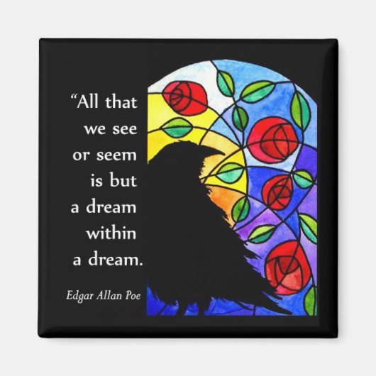 Crow by Window met Rozen - Magnet (Voorkant)