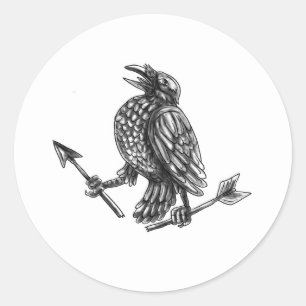 Crow Clutching Broken Arrow-Tattoo Ronde Sticker