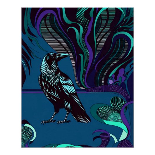 Crow Design Poster Muurkunst Paarse Blauw (Voorkant)