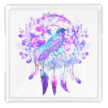 Crow Dreamcatcher Blauw Paarse Bloemen