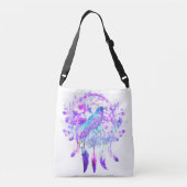 Crow Dreamcatcher Blauw Paarse Bloemen Crossbody Tas (Achterkant)