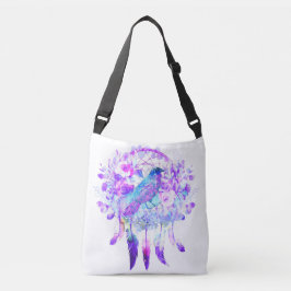 Crow Dreamcatcher Blauw Paarse Bloemen Crossbody Tas