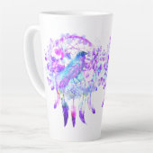 Crow Dreamcatcher Blauw Paarse Bloemen Latte Mok (Linkerhoek)