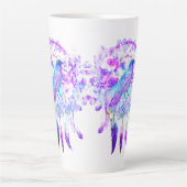 Crow Dreamcatcher Blauw Paarse Bloemen Latte Mok (Voorkant)