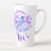 Crow Dreamcatcher Blauw Paarse Bloemen Latte Mok (Rechts)