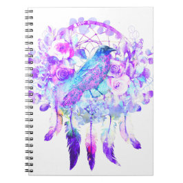 Crow Dreamcatcher Blauw Paarse Bloemen Notitieboek