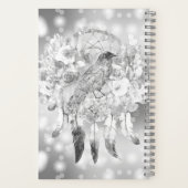 Crow Dreamcatcher Blauw Paarse Bloemen Notitieboek (Achterkant)