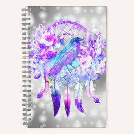 Crow Dreamcatcher Blauw Paarse Bloemen Notitieboek