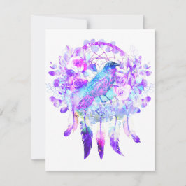Crow Dreamcatcher Blauw Paarse Bloemen Notitiekaartje